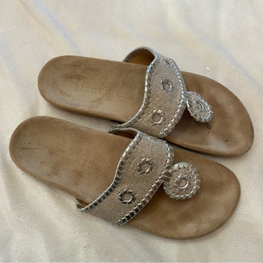 Jack Rogers Tan and metallic Silver thong flip-flop Sandals - Picture 2 of 6